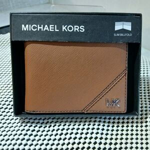MICHAEL KORS Men's Wallet Luggage Brown Leather Slim Billfold BRAND-NEW w/tags
